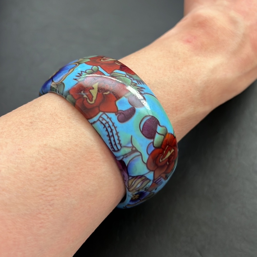 Vintage Plastic Bangle Bracelet, Tattoo, Skull, Flower, Heart, Punk, Retro